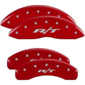 MGP Brake Caliper Covers for Dodge Durango 2011-2022 with Red Powder Coated Finish Engraved Silver RT1 Logo, Aluminum Front and Rear Caliper Cover (Set of 4)