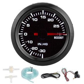 Turbo Boost Gauge, 2in 12V Turbo Boost Meter -30-30PSI Measuring Range Pressure Gauge White Light Universal