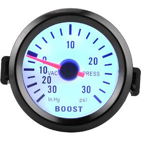 Ymiko Turbo Boost Pressure Meter, Universal Boost Pointer Gauge Vacuum Pressure Meter 0-30PSI 12V Blue LED Dial 52mm Dia for Cars Motors