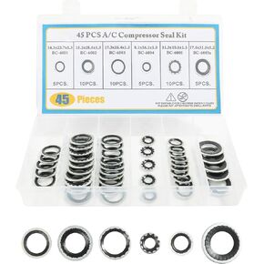 45 Pieces A/C Gasket Assortment,Air Conditioning Compressor Port Seal Washer Kit,Automotive AC Compressor Seals Self-Centered Bonded Seal