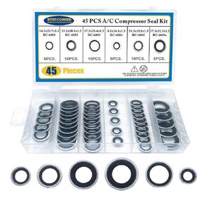 Air Conditioning Compressor Port Seal Washer Kit A/C Gasket Assortment 45 Pieces AC Compressor Washer Seals Bonded Seal Gasket Assortment