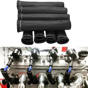 Spark Plug Wire Boots Protector 1800 Degree Spark Plug Wire Insulation Sleeve Double Layer Fiberglass Heat Protection Cover 8pcs (Black)