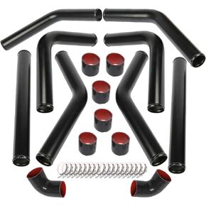 8PCS Universal Aluminum 3 Inch Intercooler Piping U-Pipe Black Kit & T-Bolt Clamps & Black Coupler (3 Inch)