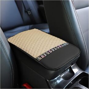 Bling Leather Car Center Console Cover, Car Center Console Protector With Glossy Crystal Rhinestone, Universal Waterproof Car Armrest Seat Box Cover For Most Car, Vehicles, SUVs, Trucks (Pink)
