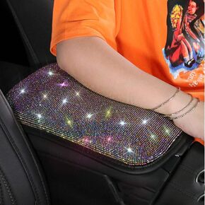 QINU Bling Bling غطاء وحدة التحكم المركزية للسيارة، غطاء حماية مسند ذراع كريستالي ناعم من القطيفة اللامعة ملحقات ديكور السيارة الماسية للنساء