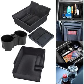 Center Console Organizer Tray Cup Holder Insert 4PCS for 2021 2022 2023 2024 Tesla Model Y and 2021-2023 Tesla Model 3 Interior Accessories Flocked Organizer Armrest Hidden Cubby Drawer Storage Box