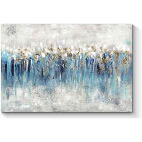 Abstract Blue Canvas Wall Art: Framed Picture Gold Foil Artwork Hand Painted Painting for Living Room (45''W x 30''H, Multiple Sizes)