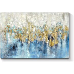 Abstract Blue Canvas Wall Art: Framed Picture Gold Foil Artwork Hand Painted Painting for Living Room (45''W x 30''H, Multiple Sizes) in Kuwait