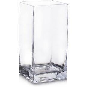 Enova Floral Clear Square Glass Vase, 6x3x3 Inch Glass Vase for Flowers, Clear Floral Planter Container, Candle Holders Flower Bouquets Vase for Wedding Centerpieces, Home Office Décor (1 Piece)