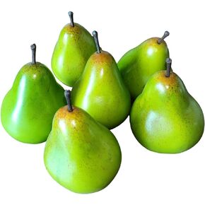 Lovmeety Artificial Fruits 6Pcs Fake Green Pears, Fake Simulation Green Pears Faux Green Pears Lifelike Fruits Model for Home Kitchen Shop Photo Props Decoration