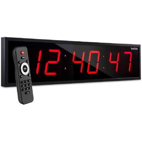 Ivation Huge 24" Inch Large Big Oversized Digital LED Clock with Stopwatch, Alarms, Countdown Timer & Temp - Shelf or Wall Mount (Red) | 6-Level Brightness, Mounting Holes & Hardware