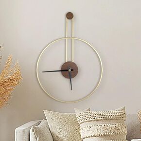 DRELIFAM Modern Wall Clock Large Wall Clock with Walnut Dial Silent Non-Ticking Metal Wall Clock for Living Room Home Decor Bedroom Kitchen Office 21.7''×28.7'' (Gold, Large)