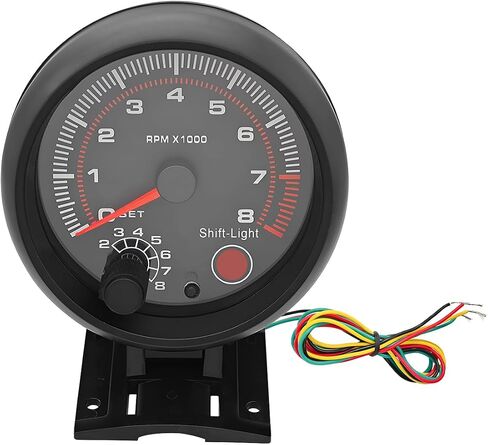BESULEN Tachometer Gauge, 12V Universal 3.75" Black Tachometer Gauge, 0-8000 RPM White LED Backlit with Red Shift Light, Automotive Replacement Tachometer for Gasoline Car 4/6/8 Cylinder Engines in Saudi Arabia
