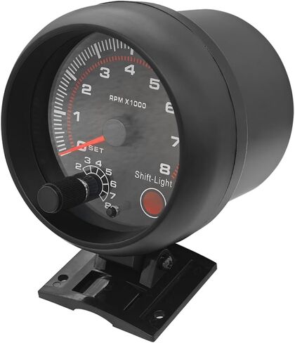 BESULEN Tachometer Gauge, 12V Universal 3.75" Black Tachometer Gauge, 0-8000 RPM White LED Backlit with Red Shift Light, Automotive Replacement Tachometer for Gasoline Car 4/6/8 Cylinder Engines in Saudi Arabia
