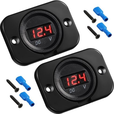 2 Pieces DC 12V 24V Waterproof Car Voltmeter with LED Digital Blue Light Display Panel and Mounting Plate, Round Voltage Gauge Meter with Terminals for Boat Marine Vehicle Motorcycle Truck ATV UTV in Saudi Arabia