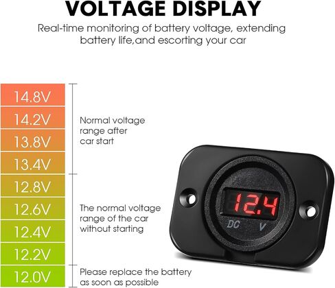 2 Pieces DC 12V 24V Waterproof Car Voltmeter with LED Digital Blue Light Display Panel and Mounting Plate, Round Voltage Gauge Meter with Terminals for Boat Marine Vehicle Motorcycle Truck ATV UTV in Saudi Arabia