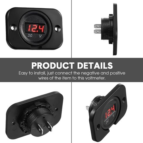 2 Pieces DC 12V 24V Waterproof Car Voltmeter with LED Digital Blue Light Display Panel and Mounting Plate, Round Voltage Gauge Meter with Terminals for Boat Marine Vehicle Motorcycle Truck ATV UTV in Saudi Arabia