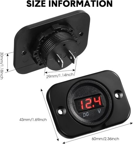 2 Pieces DC 12V 24V Waterproof Car Voltmeter with LED Digital Blue Light Display Panel and Mounting Plate, Round Voltage Gauge Meter with Terminals for Boat Marine Vehicle Motorcycle Truck ATV UTV in Saudi Arabia