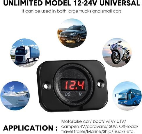 2 Pieces DC 12V 24V Waterproof Car Voltmeter with LED Digital Blue Light Display Panel and Mounting Plate, Round Voltage Gauge Meter with Terminals for Boat Marine Vehicle Motorcycle Truck ATV UTV in Saudi Arabia