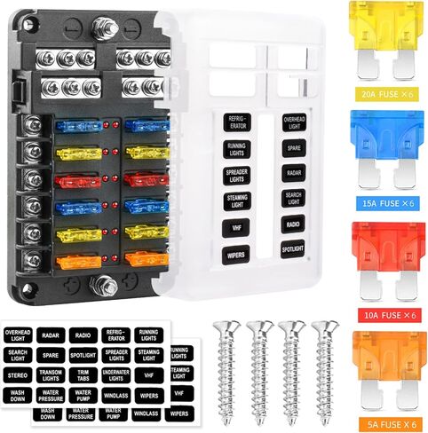 12 Way 12V Fuse Box Blade, 12Volt Fuse Block with LED Indicator Waterproof Cover - 12 Circuit Independent Positive Negative Fuse Box Holder for 12V/24V AutoTruck Boat Marine RV Van Vehicle in Saudi Arabia