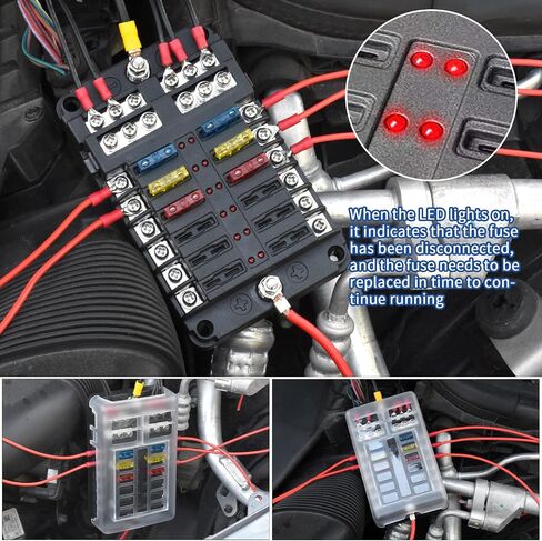 12 Way 12V Fuse Box Blade, 12Volt Fuse Block with LED Indicator Waterproof Cover - 12 Circuit Independent Positive Negative Fuse Box Holder for 12V/24V AutoTruck Boat Marine RV Van Vehicle in Saudi Arabia