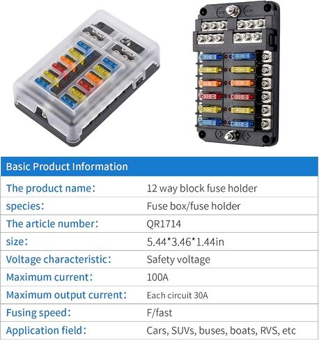 12 Way 12V Fuse Box Blade, 12Volt Fuse Block with LED Indicator Waterproof Cover - 12 Circuit Independent Positive Negative Fuse Box Holder for 12V/24V AutoTruck Boat Marine RV Van Vehicle in Saudi Arabia