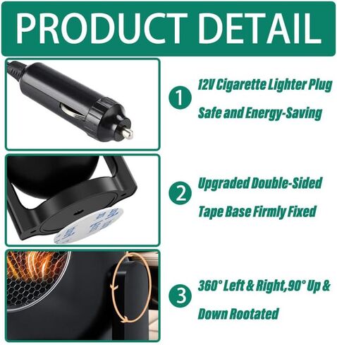 Car Heater, 12V Heater 150W Fast Heater Fan 2 In 1 Heating & Cooling Windshield De-Icers, Automobile Windscreen Fan with Plug in Cigarette Lighter, Window Defroster for SUV, Jeeps, Trucks in Saudi Arabia
