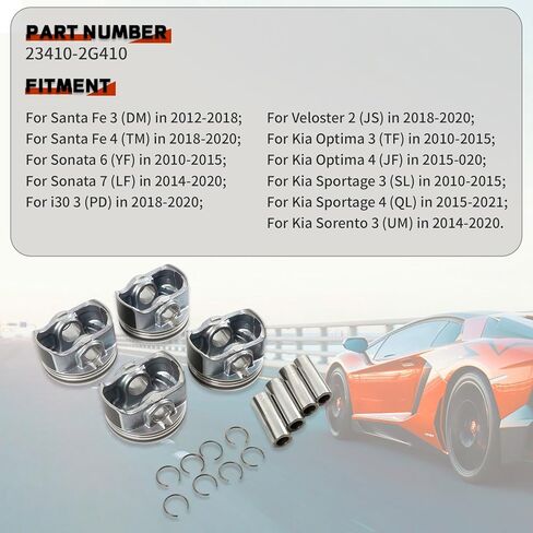 VeloBoost 23410-2G410 مجموعة حلقات المكبس 4 قطعة مناسبة لـ G4KH 2.0L لـ Sonata i30 Veloster لقطع غيار أوبتيما سبورتاج سورينتو ما بعد البيع in Kuwait