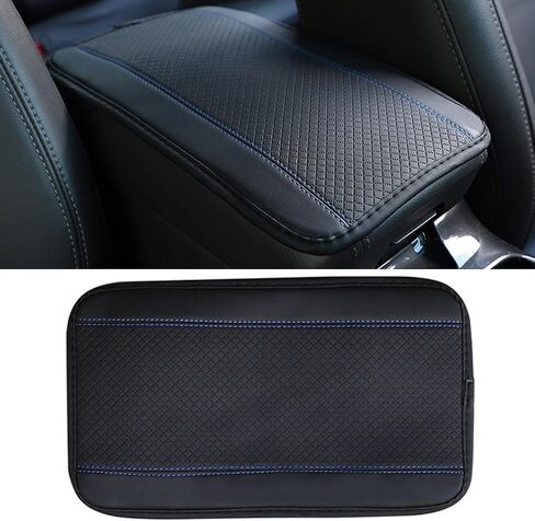 Car Center Console Cover, PU Leather Car Armrest Box Pad, Universal Waterproof Auto Armrest Seat Box Protector, Interior Car Accessories for Most Car, Truck, SUV (Black-Blue) in Kuwait