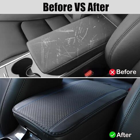Car Center Console Cover, PU Leather Car Armrest Box Pad, Universal Waterproof Auto Armrest Seat Box Protector, Interior Car Accessories for Most Car, Truck, SUV (Black-Blue) in Kuwait