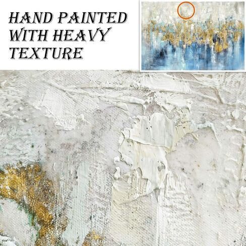 Abstract Blue Canvas Wall Art: Framed Picture Gold Foil Artwork Hand Painted Painting for Living Room (45''W x 30''H, Multiple Sizes) in Kuwait