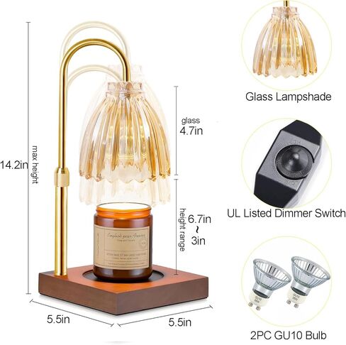 مصباح تدفئة الشموع من دوتلايت، ضوء تدفئة الشموع الكهربائية الخافت، زجاج كهرماني قابل للتعديل لتدفئة شموع الجرة، هدية عيد ميلاد للأم والصديقات ديكور المنزل مع مصباحين in Kuwait