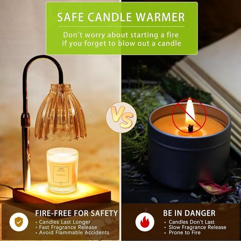 مصباح تدفئة الشموع من دوتلايت، ضوء تدفئة الشموع الكهربائية الخافت، زجاج كهرماني قابل للتعديل لتدفئة شموع الجرة، هدية عيد ميلاد للأم والصديقات ديكور المنزل مع مصباحين in Kuwait