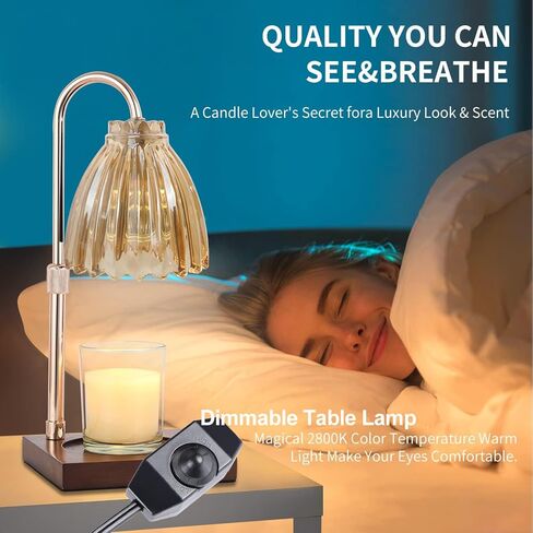 مصباح تدفئة الشموع من دوتلايت، ضوء تدفئة الشموع الكهربائية الخافت، زجاج كهرماني قابل للتعديل لتدفئة شموع الجرة، هدية عيد ميلاد للأم والصديقات ديكور المنزل مع مصباحين in Kuwait