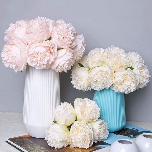 باقة U'Artlines مكونة من 10 رؤوس من زهرة الفاوانيا الصناعية وزهرة الحرير للمنزل والمكتب وحفلات الزفاف والمهرجانات (كريمي أبيض) in Saudi Arabia