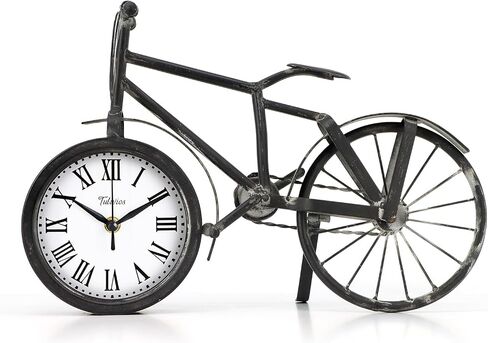 Tulivios Antique Bicycle Desk Shelf Clock Home Office Decoration Tabletop, Retro Vintage Roman Numerals Bike Mantel Clock Battery Operated, Non-Ticking Decor for Bedroom, Farmhouse (Black) in Saudi Arabia