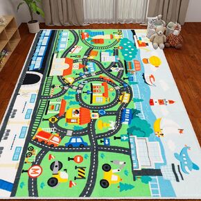 Road Traffic Kids Rug Nylon, 31.5×47IN Country City Map Car Rugs for Kids Toy Cars,Non-Slip TPR Baby Play Mats for Floor Race Track Kids Area Rugs,Kids Play Mat Road Rug for Toddler Boys Game Playroom