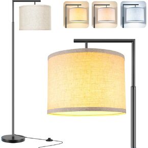 ROTTOGOON Floor Lamp for Living Room with 3-Color Temperature 9W LED Bulb, Modern Standing Lamp with Linen Beige Shade & Foot Switch, Tall Pole Lamp for Bedroom, Study Room, Office, Kids Room (Black)