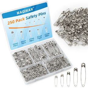 Safety Pins - 250 pcs Assorted Size Safety Pins for Clothes, Large Safety Pins, Clothes Pins, Safety Pin, Large Safety Pins Heavy Duty, Sewing Supplies, Sewing Pins, Safety Pins Assorted, Sewing Kit