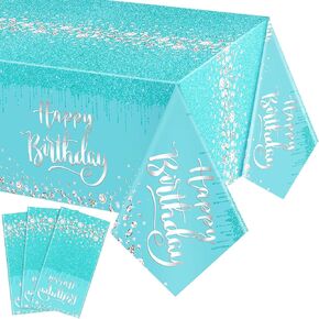 3 Pcs Purple Happy Birthday Tablecloths Plastic Birthday Tablecloths 54 x 108 Inches Glitter Silver Disposable Table Covers Party Decorations for Women Birthday Party Supplies