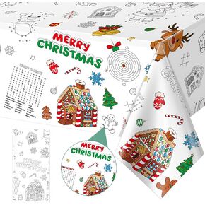 1Pack Christmas Coloring Tablecloth for Kids, Disposable Christmas Paper Tablecloth, Santa Merry Christmas Color-in Activity Table Cover for Kids Christmas Winter Holiday Party Decorations, 54x108Inch