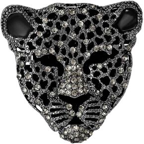 Rheinstone Leopard Brooch Vintage Black Enamel Spotted Leopard Head Brooch Pin Gold Silver Black Leopard Brooch Trendy Clothing Hat Bag Accessories Christmas Birthday Party Jewelry