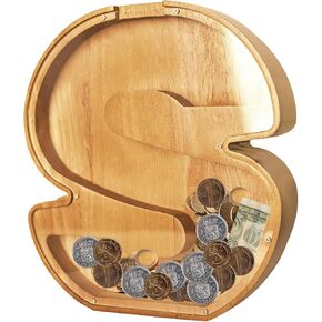 ANOTION 9" Large Piggy Bank for Kids, Wooden Letter Coin Bank for Boys Girls, Personalized Money Saving Bank Gifts for Birthday, Christmas (G)
