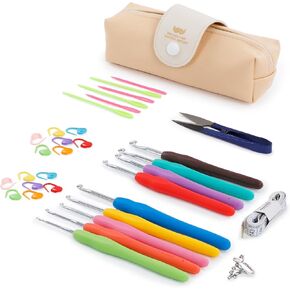 BERYA 90 Pcs Crochet Hooks Set 9 Size Crochet Hooks, Ergonomic Handle Crochet Hooks Set, Yarn Crochet Kit with Storage Case for Beginners, Gifts for Women and Crochet Lovers