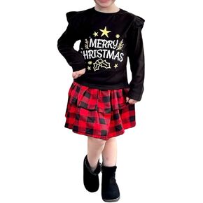 HIHA Toddler Girl Christmas Thanksgiving Outfit Long Sleeve Shirts Skirt Set