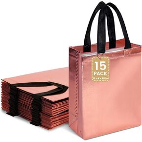 JOHOUSE 15PCS Holographic Gift Bags with Handles, Iridescent Reusable Bags Gift Bags with Glossy Finish 8x4x10 Inch for Kids Birthday Wedding Party Favors