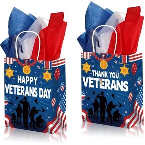 AUSHENKE 12Pcs Veterans Day Gift Bags Happy Veterans Day Paper Gift Bags Thank You Veterans Goodies Treat Bags