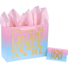 Hapikers 13" Pink and Blue Large Gift Bag with Card and Tissue Paper for Birthday Girl Baby Shower Party