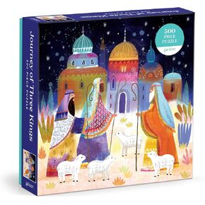 Galison Journey of Three Kings – 500 Piece Jigsaw Puzzle Featuring Artwork Capturing The Journey of The Magi in A Vibrant Jewel Toned Composition