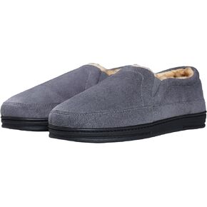 شباشب رجالي من جلد الغزال المقاوم للطقس - تصميم مزدوج، شباشب كلاسيكية للرجال للاستخدام الداخلي والخارجي، شباشب مريحة ببطانة من الفرو الصناعي سهلة الارتداء للرجال مع نعل مطاطي مانع للانزلاق in Kuwait